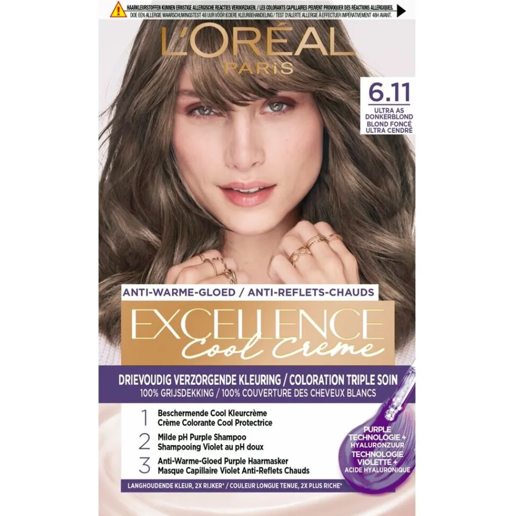 Excellence Haarverf>L'Oréal Paris Cool Crème 6.11 Ultra As Donkerblond Permanente Haarkleuring