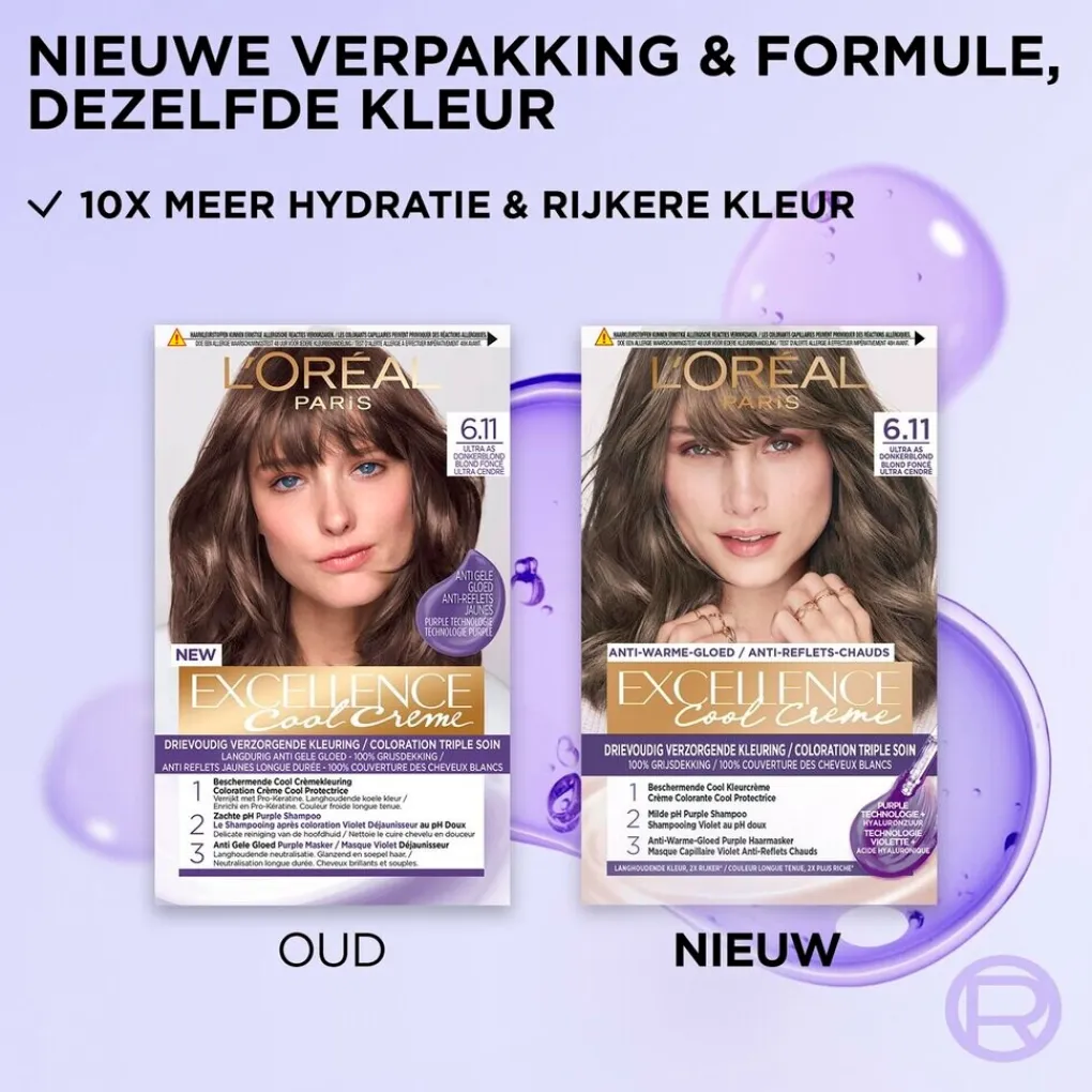 Excellence Haarverf>L'Oréal Paris Cool Crème 6.11 Ultra As Donkerblond Permanente Haarkleuring