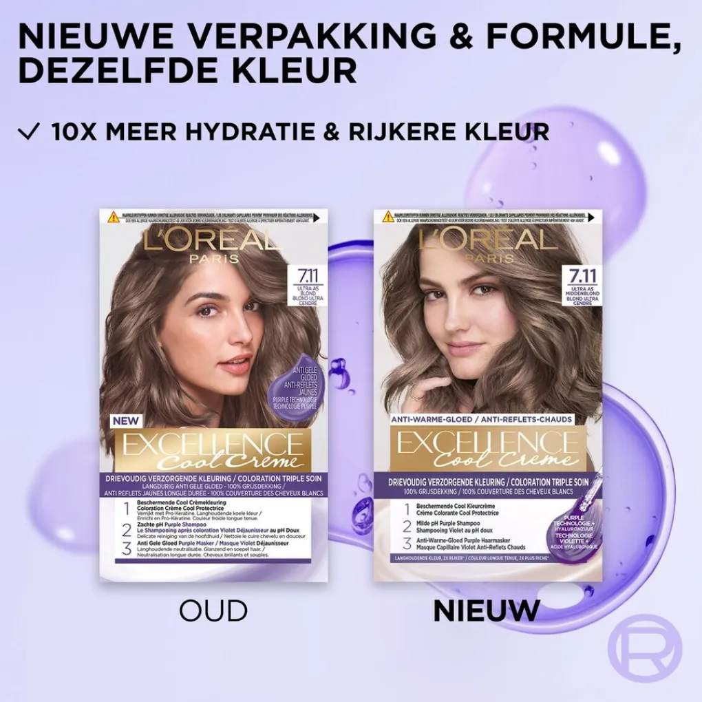 Excellence Haarverf>L'Oréal Paris Cool Crème 7.11 Ultra As Middenblond Permanente Haarkleuring