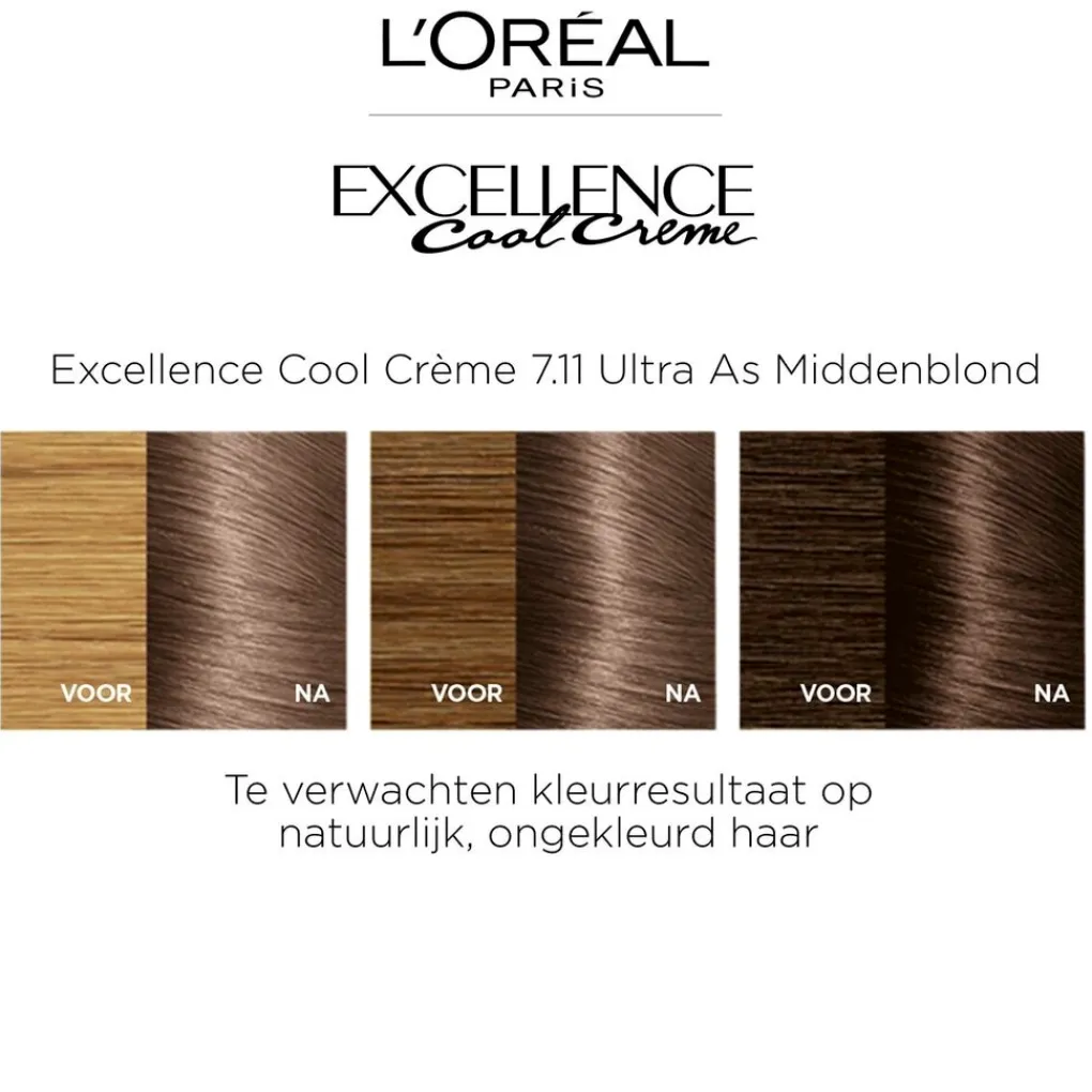 Excellence Haarverf>L'Oréal Paris Cool Crème 7.11 Ultra As Middenblond Permanente Haarkleuring