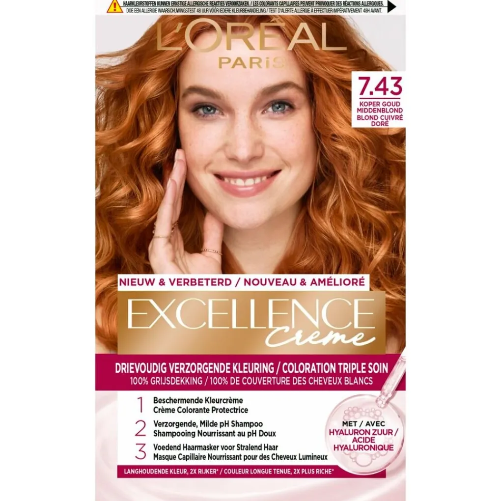 Excellence Haarverf>L'Oréal Paris Crème 7.43 Koper Goudblond Permanente Haarverf