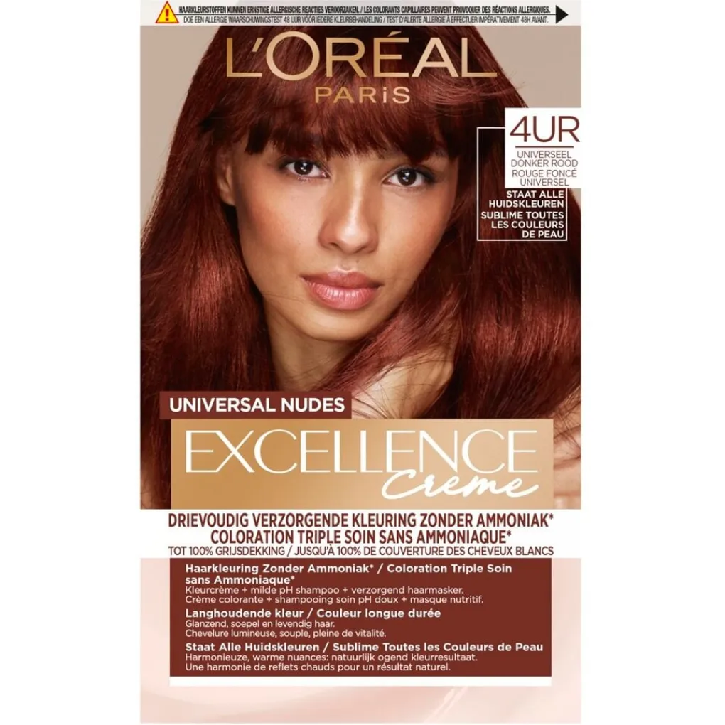 Excellence Haarverf>L'Oréal Paris Creme Universal Nudes 4UR Universeel Donkerrood Haarkleuring