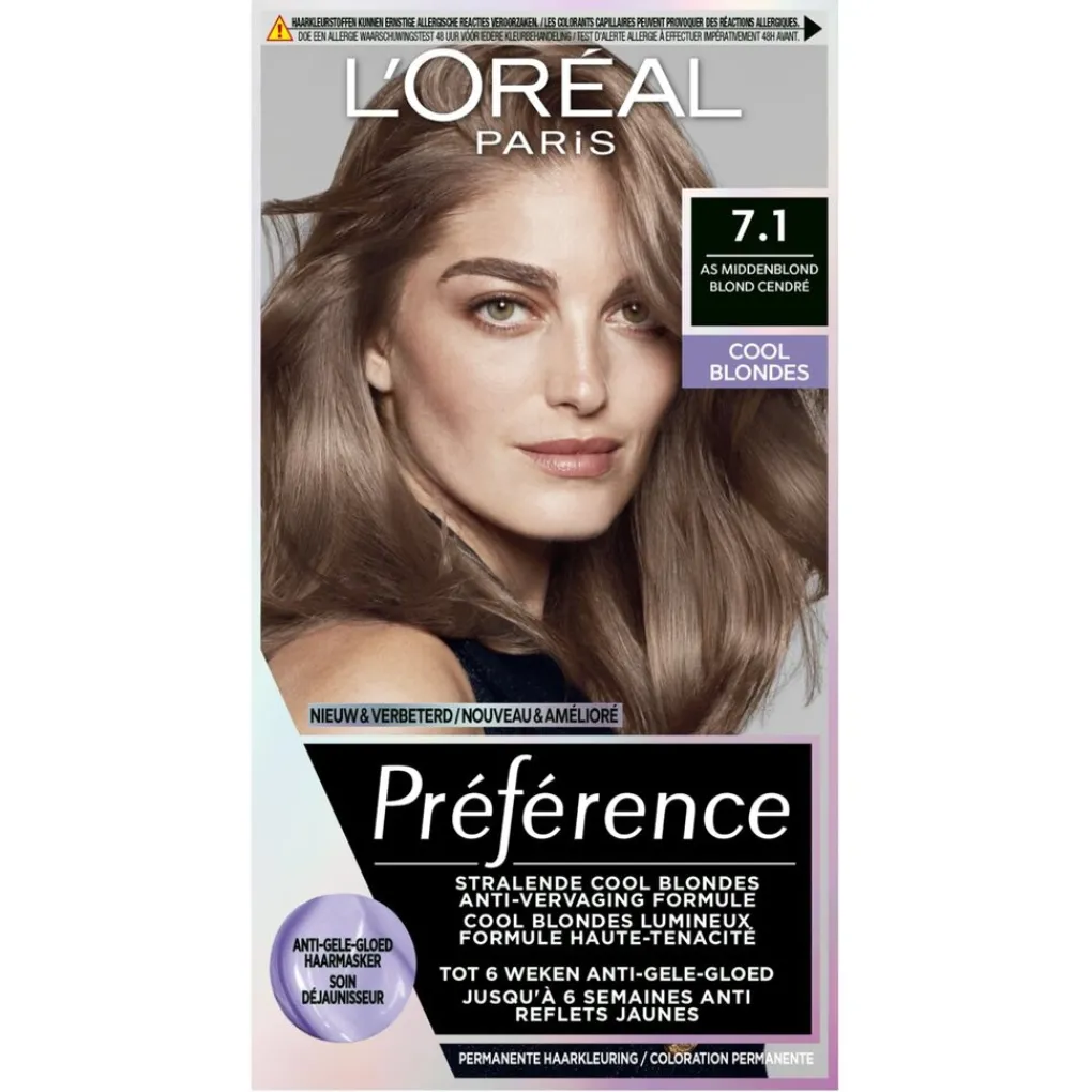 Preference Haarverf>L'Oréal Paris Préférence Cool Blondes 7.1 As Middenblond Permanente Haarkleuring