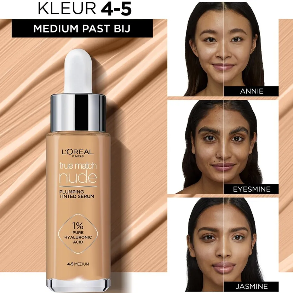 L'Oreal Foundation>L'Oréal Paris True Match Nude 4-5 Medium Plumping Tinted Serum