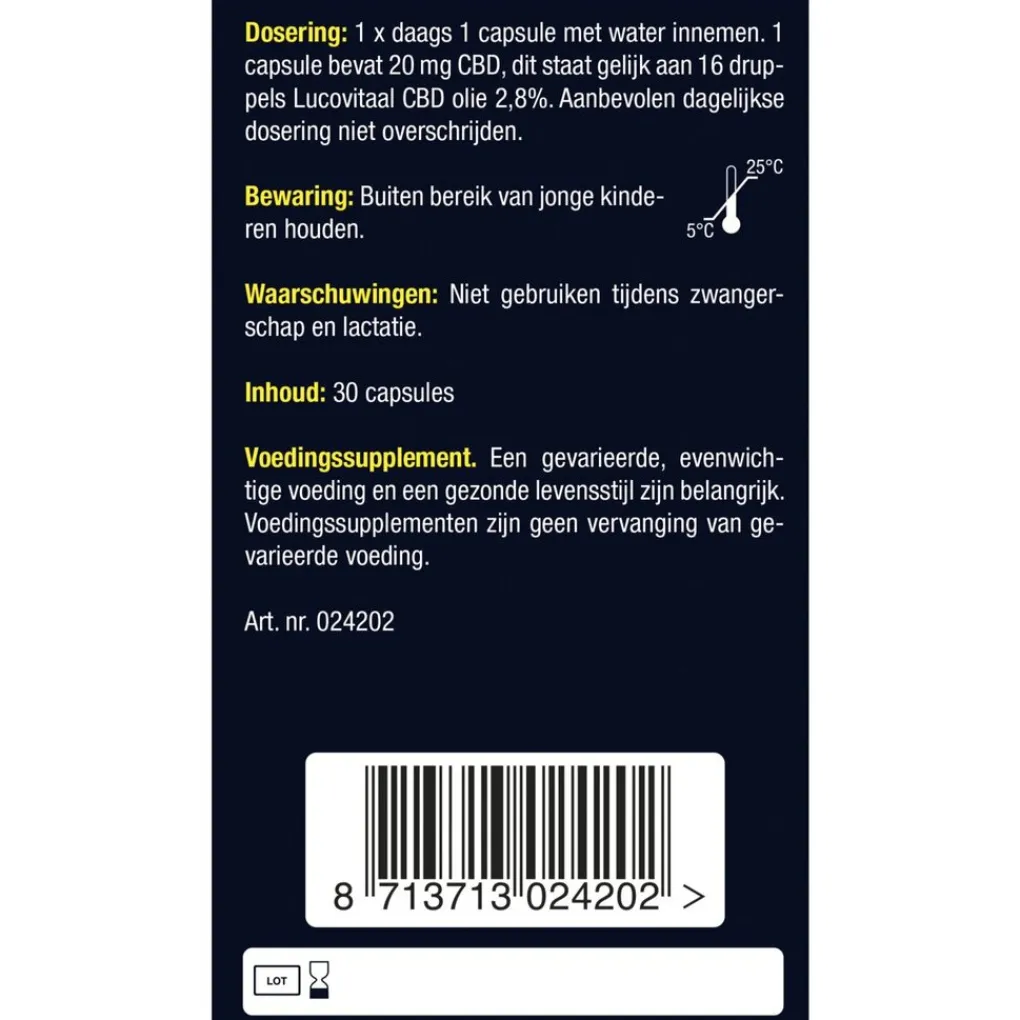 Lucovitaal Cbd>CBD 20mg 100% Puur Capsules