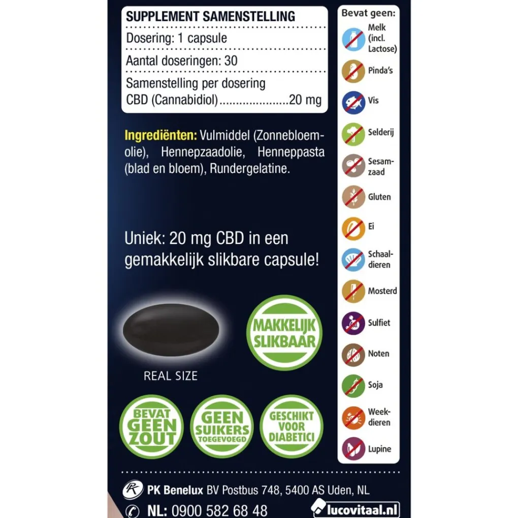 Lucovitaal Cbd>CBD 20mg 100% Puur Capsules