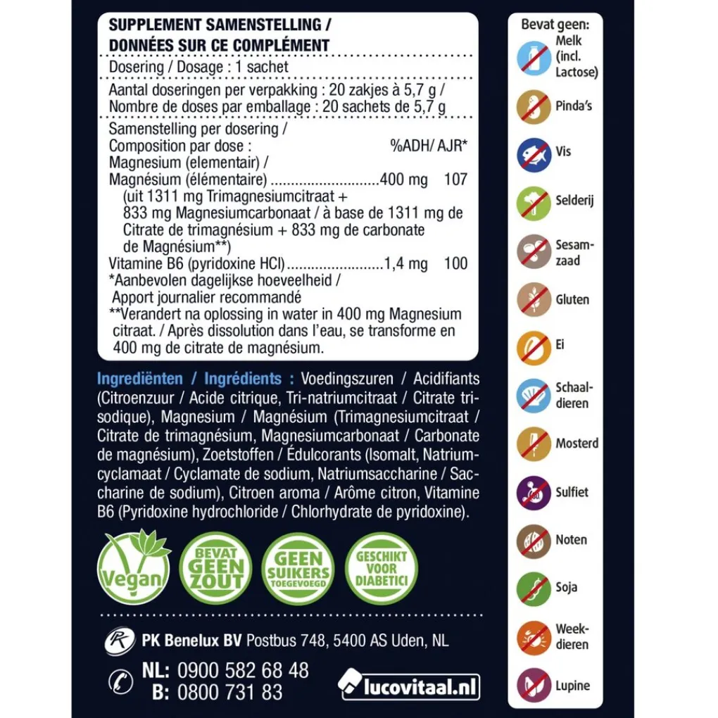 Lucovitaal Mineralen>Magnesium 400mg Forte Sachets