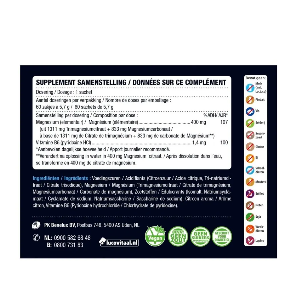Lucovitaal Mineralen>Magnesiumcitraat 400mg Forte Sachets