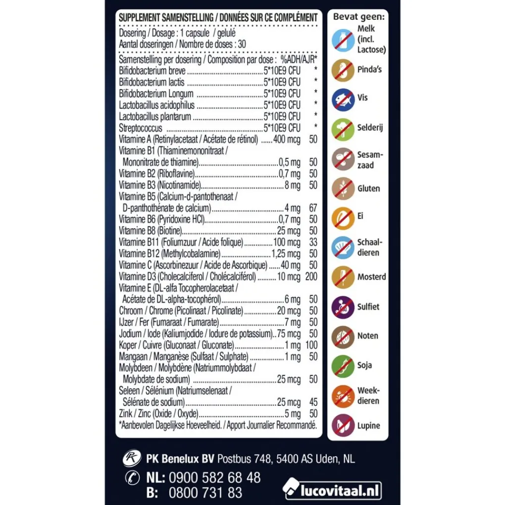 Lucovitaal Bacteriestammen>Probiotica Vitaminen & Mineralen Complex Capsules