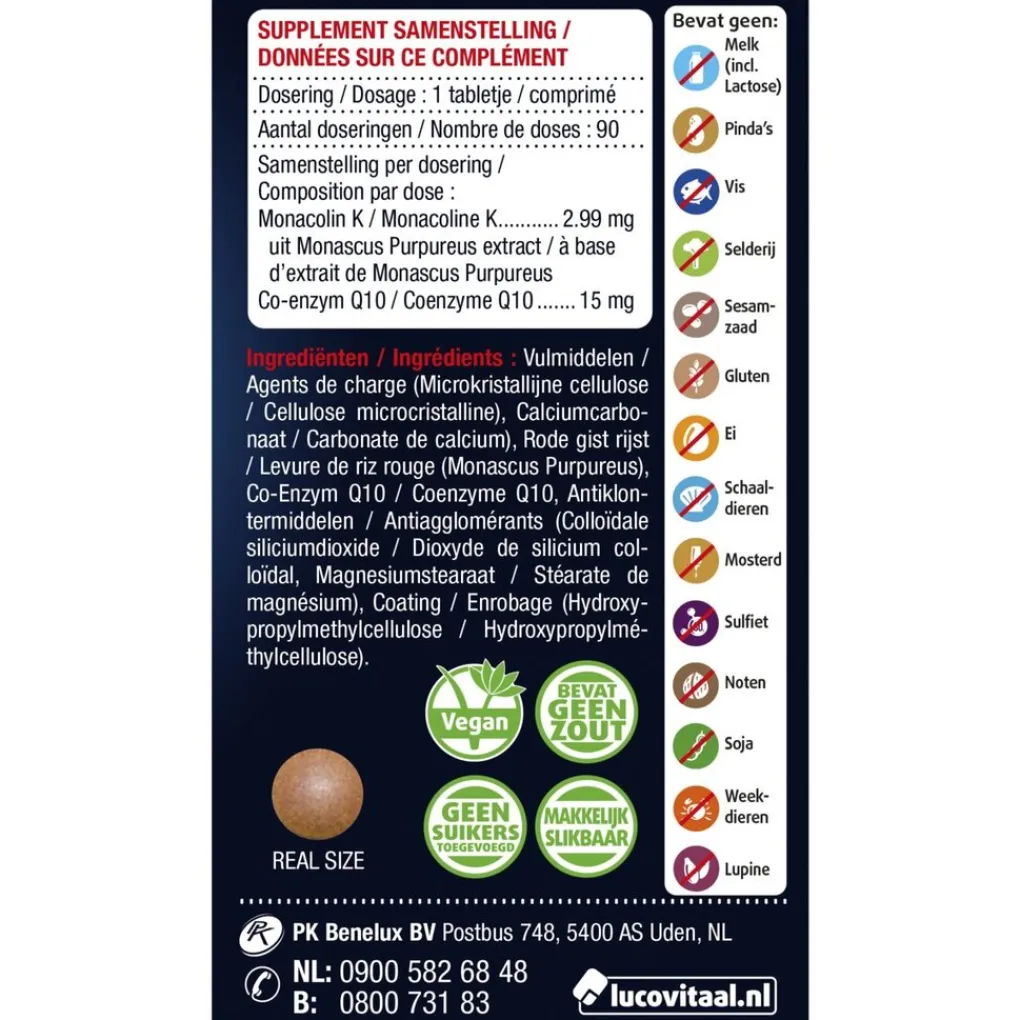Lucovitaal Rode Gist Rijst>Rode Gist Rijst & Co-enzym Q10 Tabletten