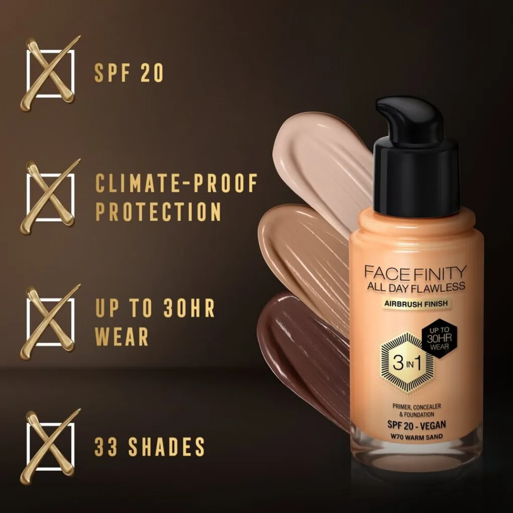 Max Factor Foundation>Facefinity All Day Flawless W70 Warm Sand Foundation