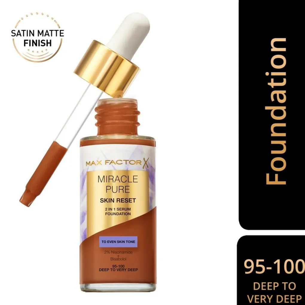 Max Factor Foundation>Miracle Pure Skin Reset 95-100 Deep to Very Deep 2-in-1 Serum Foundation