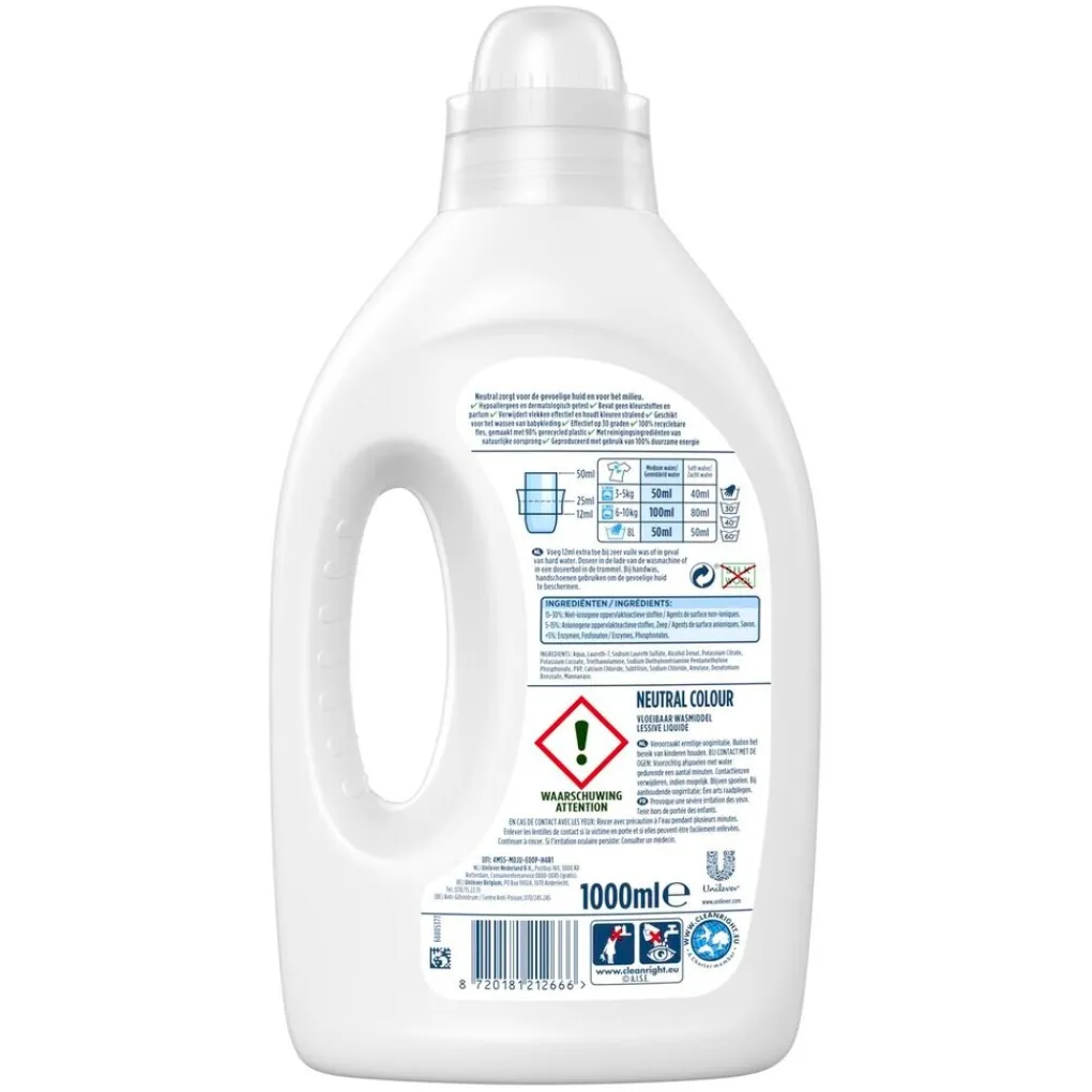 Neutral Wasmiddel>Kleur Parfumvrij Vloeibaar Wasmiddel
