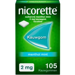 Nicorette Stoppen Met Roken>Menthol Mint 2mg Suikervrije Kauwgom