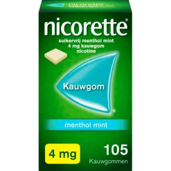 Nicorette Stoppen Met Roken>Menthol Mint 4mg Suikervrije Kauwgom