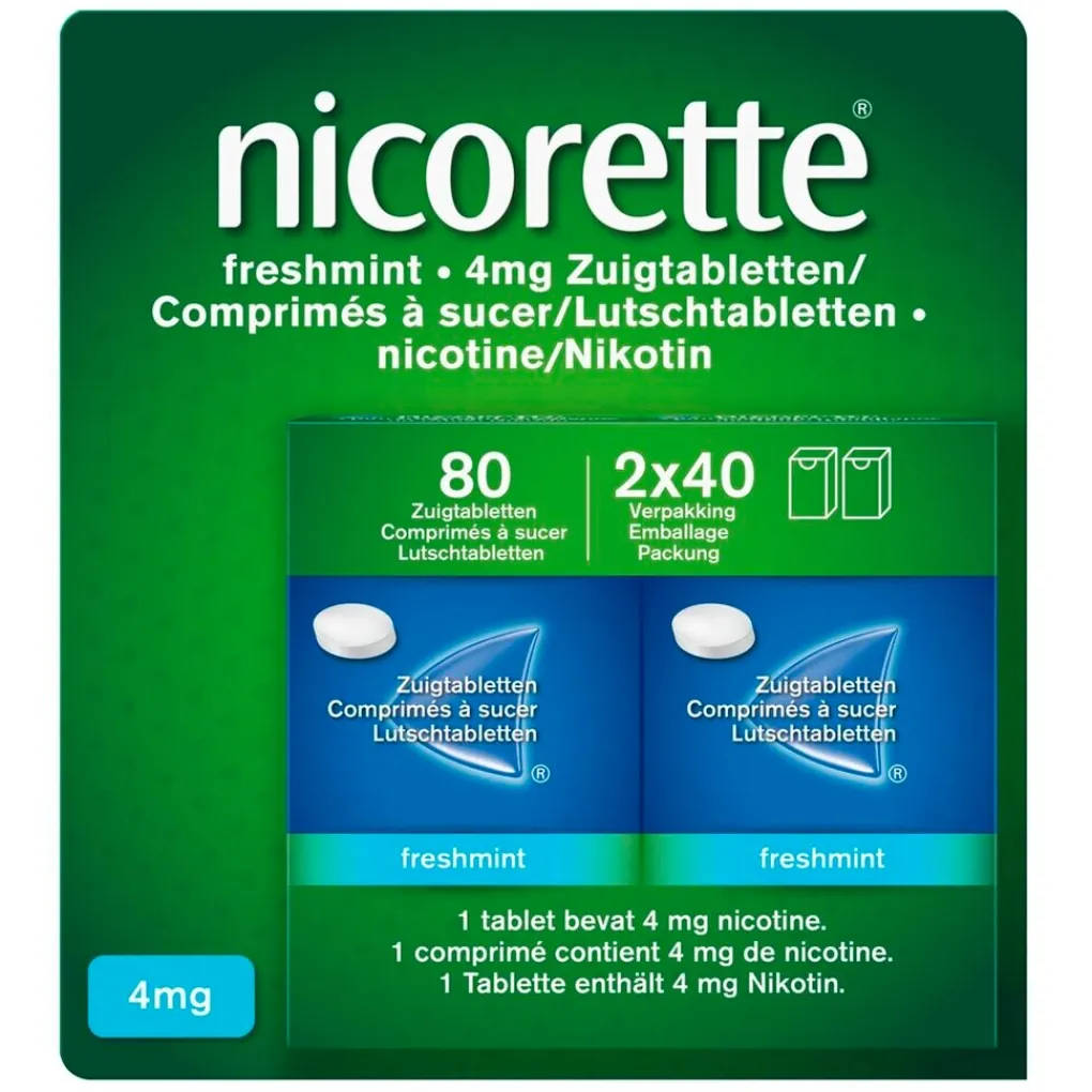 Nicorette Stoppen Met Roken>Nicotine Freshmint 4mg Suikervrije Zuigtabletten