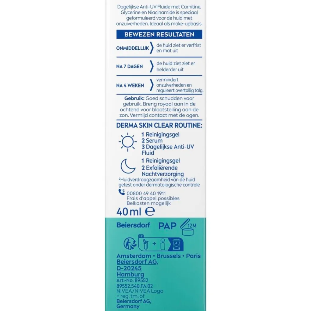 Nivea Skincare Zonnebrand|Dagcreme>Nivea Derma Skin Clear Dagelijkse Anti-Uv Fluïde