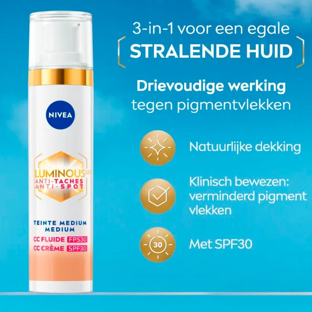 Nivea Skincare Cc Cream>NIVEA Luminous630 Anti-spot SPF30 02 Medium 3-in-1 CC Crème