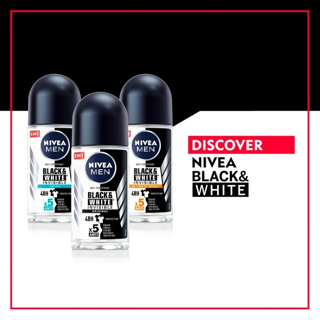 Nivea Men Deoroller>Black & White Invisible Ultimate Impact Antitranspirant Roller