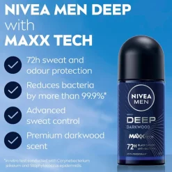 Nivea Men Deoroller>Deep Black Carbon Dark Wood Antitranspirant Roller