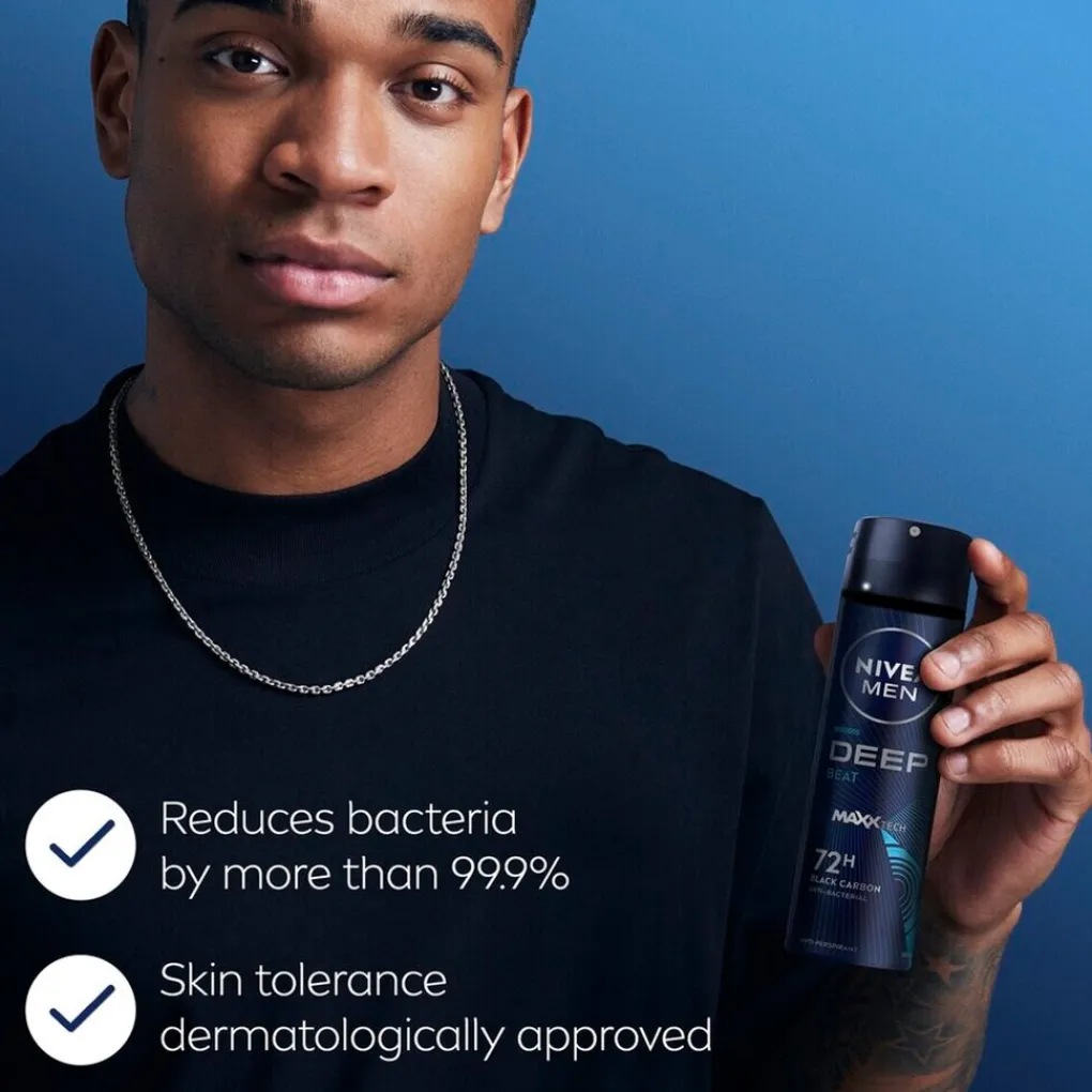 Nivea Men Deospray>Deep Black Carbon Beat Antitranspirant Spray