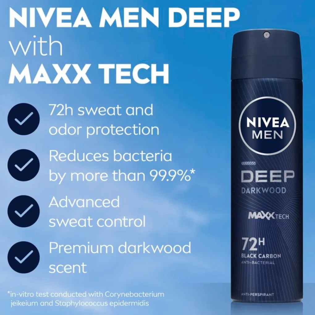 Nivea Men Deospray>Deep Black Carbon Dark Wood Antitranspirant Spray