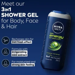 Nivea Men Shampoo|Douchegel>Energy 24H Fresh Effect 3-in-1 Douchegel