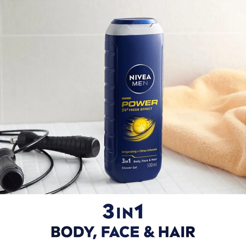 Nivea Men Shampoo|Douchegel>Power 24H Fresh Effect 3-in-1 Douchegel