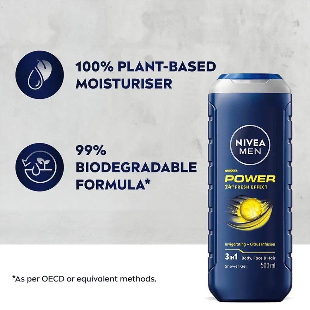Nivea Men Shampoo|Douchegel>Power 24H Fresh Effect 3-in-1 Douchegel