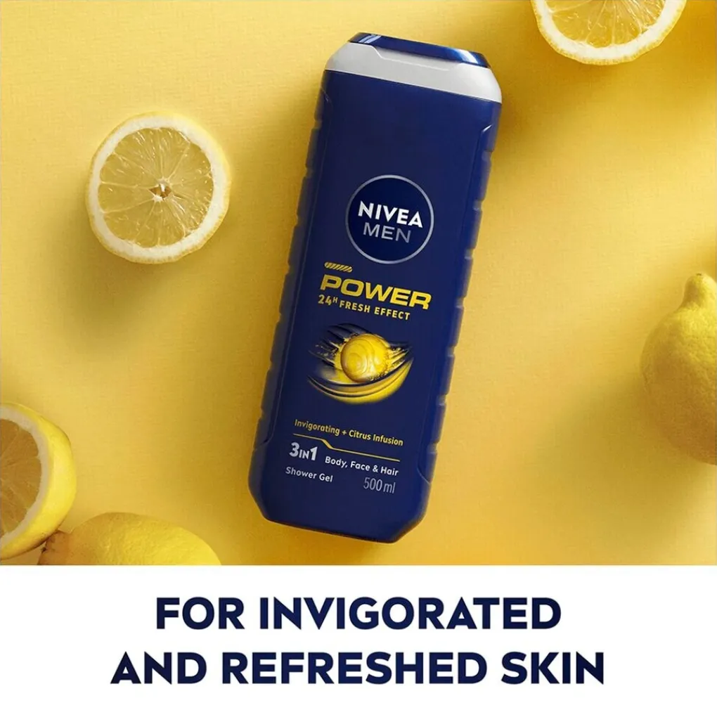 Nivea Men Shampoo|Douchegel>Power 24H Fresh Effect 3-in-1 Douchegel