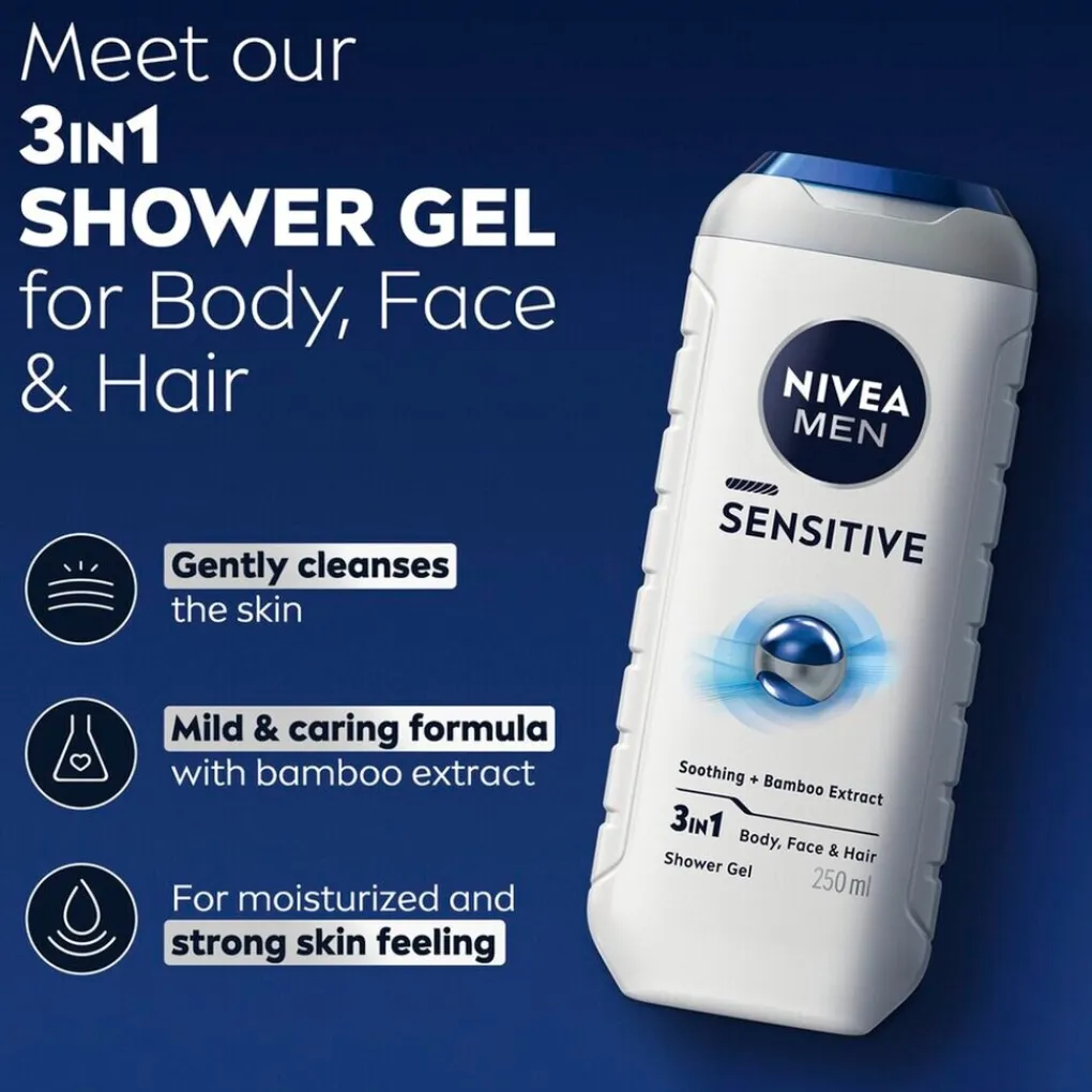 Nivea Men Shampoo|Douchegel>Sensitive 3-in-1 Douchegel