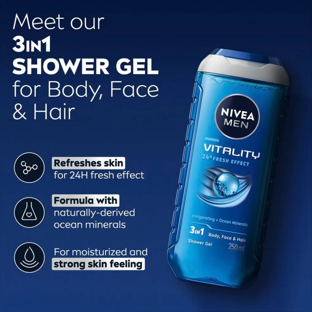 Nivea Men Shampoo|Douchegel>Vitality 3-in-1 Douchegel