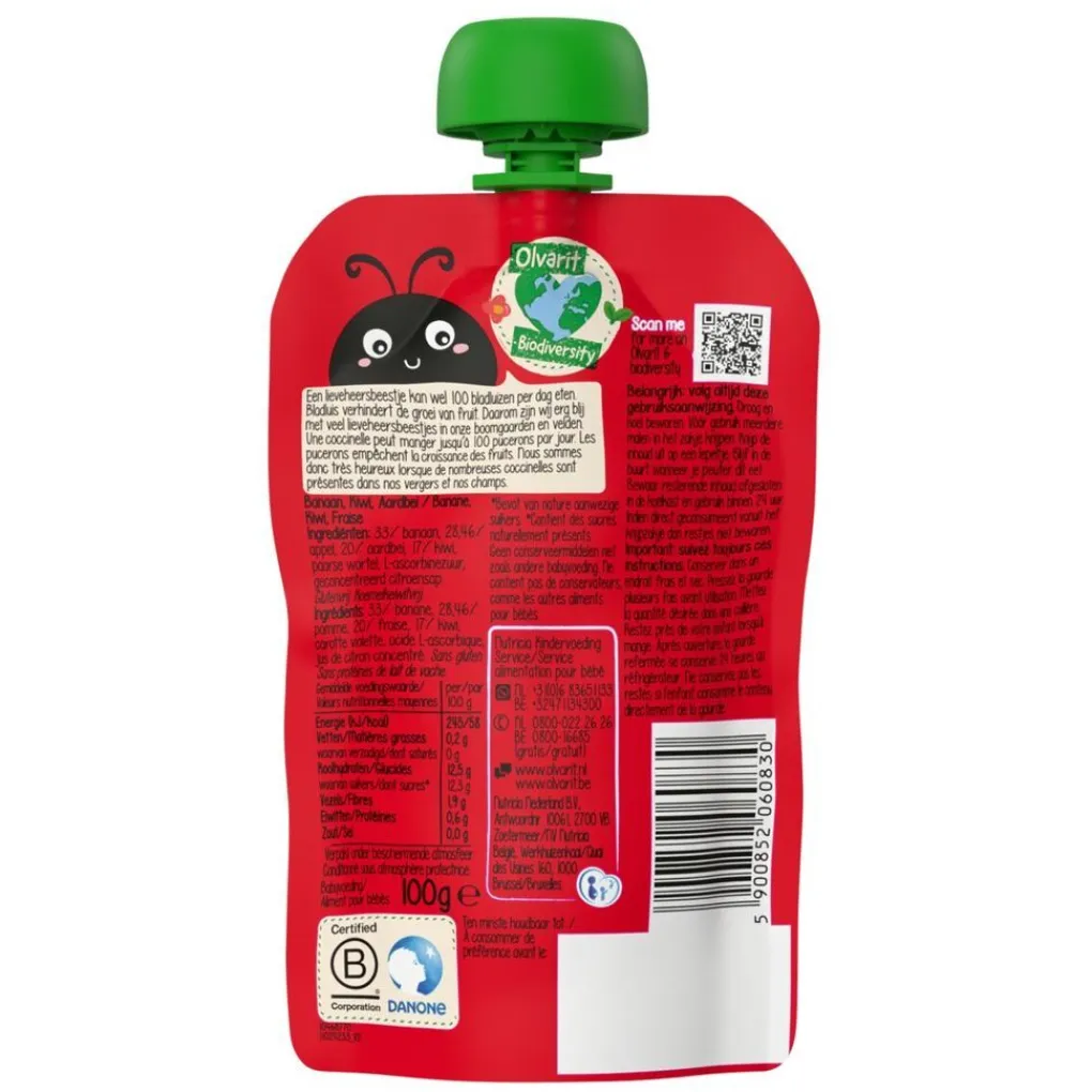Olvarit Fruithapjes>12+M Banaan Kiwi Aardbei Knijpfruit
