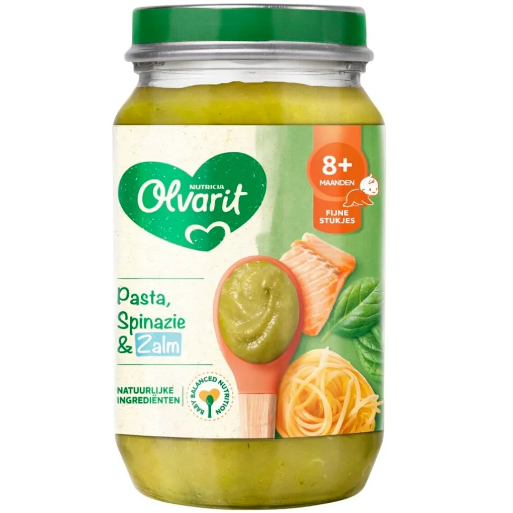 Olvarit Babymaaltijden>8+M Pasta Spinazie Zalm Maaltijdpotje