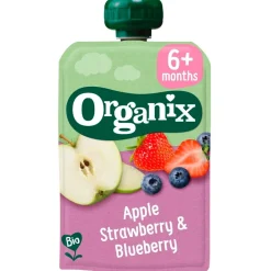 Organix Fruithapjes>6+M Appel, Aardbei & Bosbes Knijpfruit