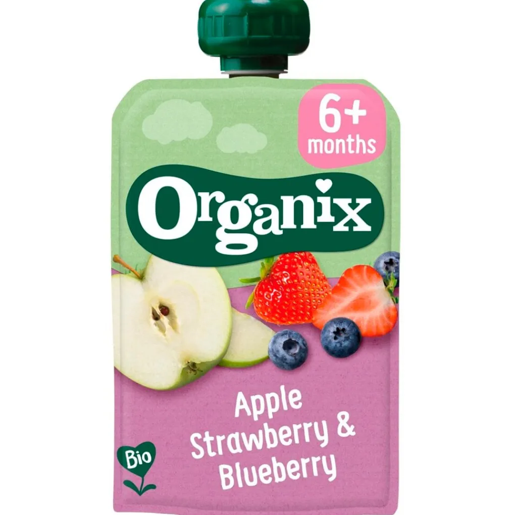 Organix Fruithapjes>6+M Appel, Aardbei & Bosbes Knijpfruit