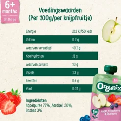 Organix Fruithapjes>6+M Appel, Aardbei & Bosbes Knijpfruit