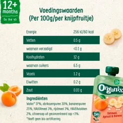 Organix Fruithapjes>12+M Havermout, Abrikoos & Banaan Knijpfruit
