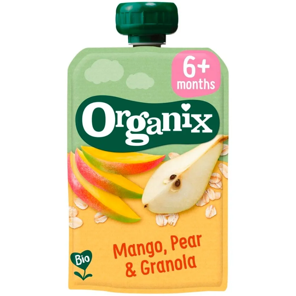Organix Fruithapjes>6+M Mango, Peer & Granola Knijpfruit