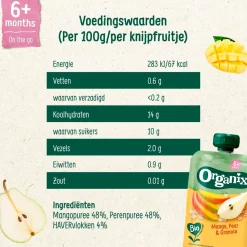 Organix Fruithapjes>6+M Mango, Peer & Granola Knijpfruit