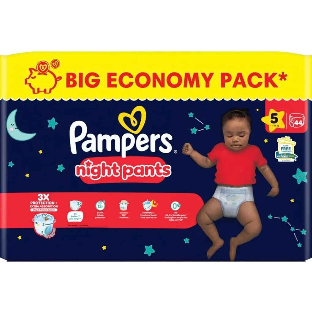 Pampers Pyjamabroekjes>Night Pants Maat 5 Luierbroekjes