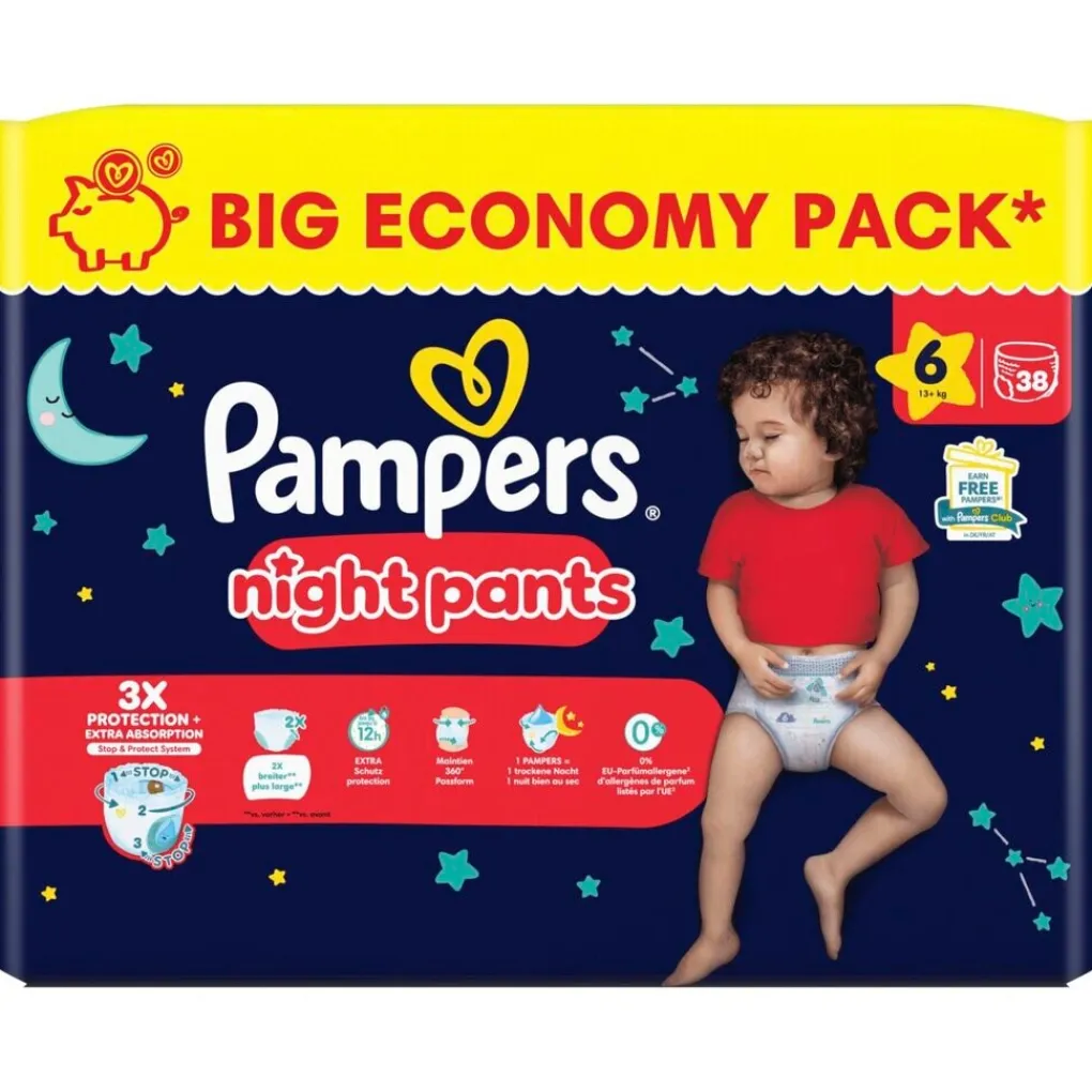 Pampers Pyjamabroekjes>Night Pants Maat 6 Luierbroekjes