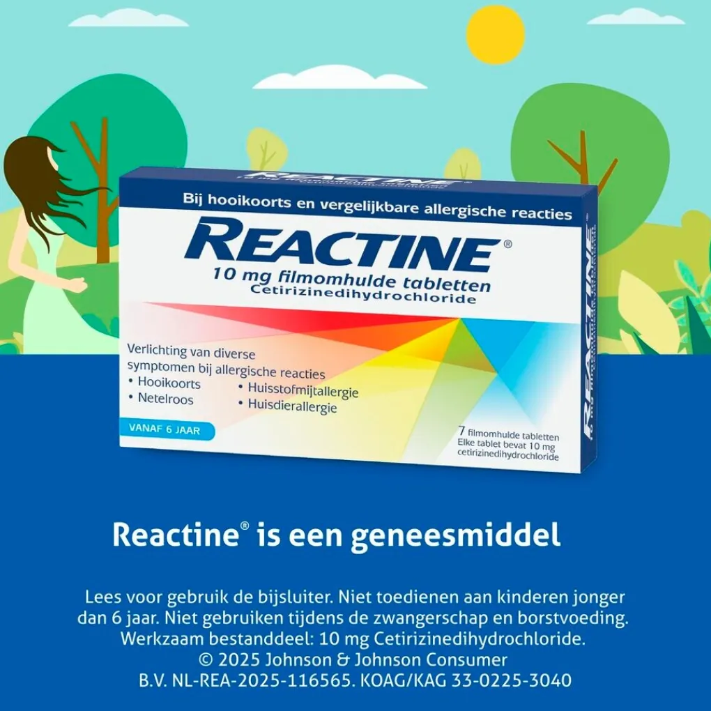 Reactine Allergische Reacties>Cetirizine 10mg Filmomhulde Hooikoortstabletten