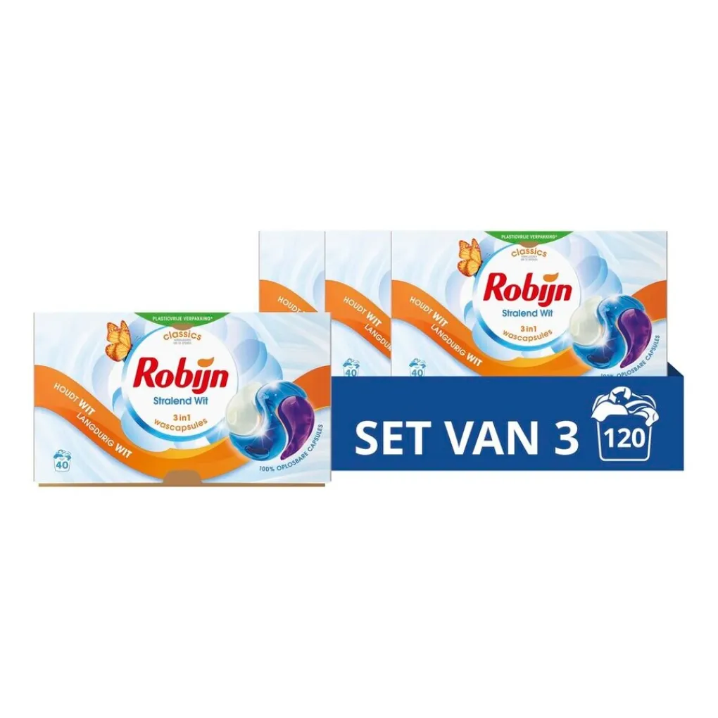 Robijn Wasmiddel>Stralend Wit 3-in-1 Wasmiddelcapsules