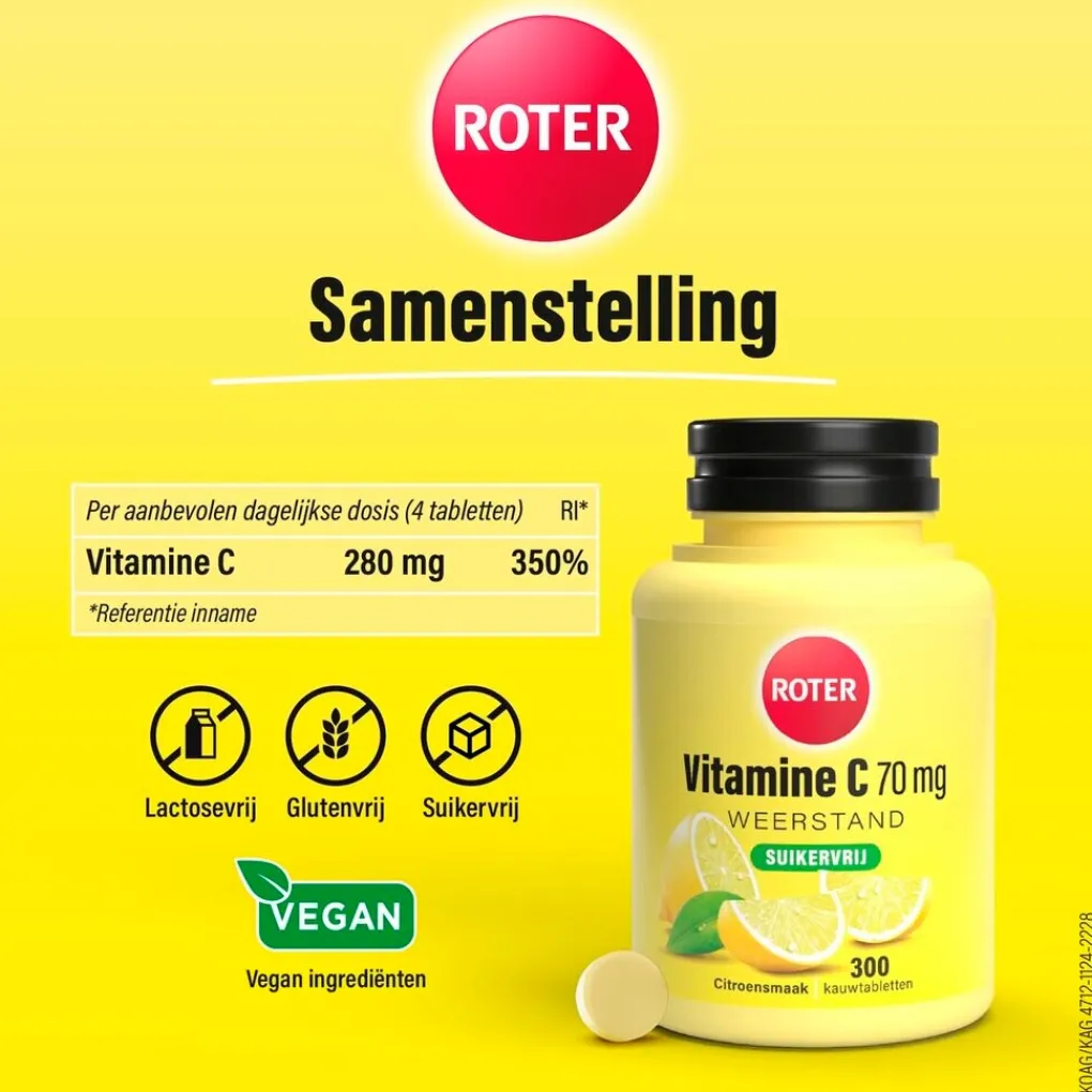 Roter Vitamines|Weerstand En Of Energie>Vitamine C 70 mg Suikervrije Kauwtabletten
