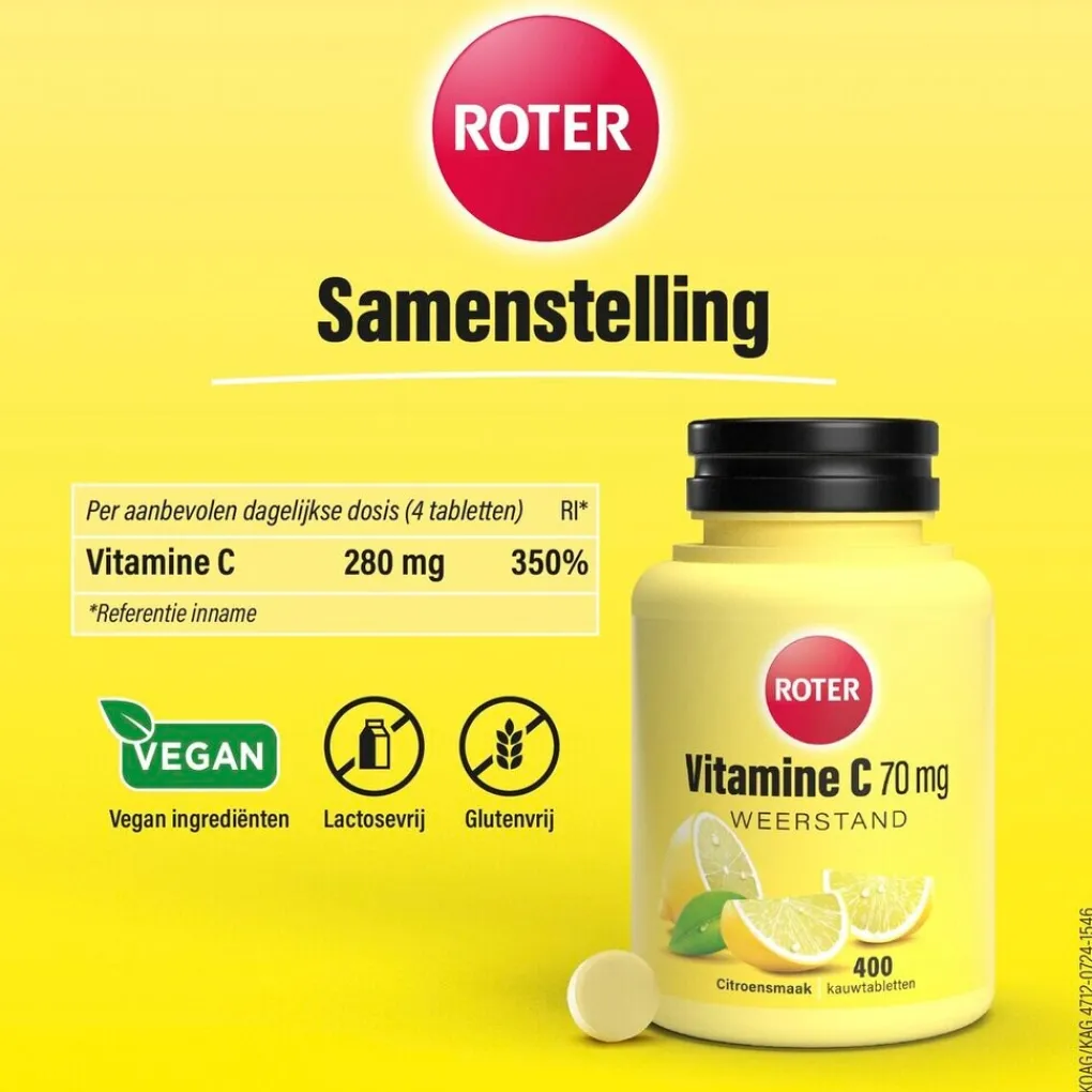 Roter Vitamines|Weerstand En Of Energie>Vitamine C 70mg Citroen Kauwtabletten
