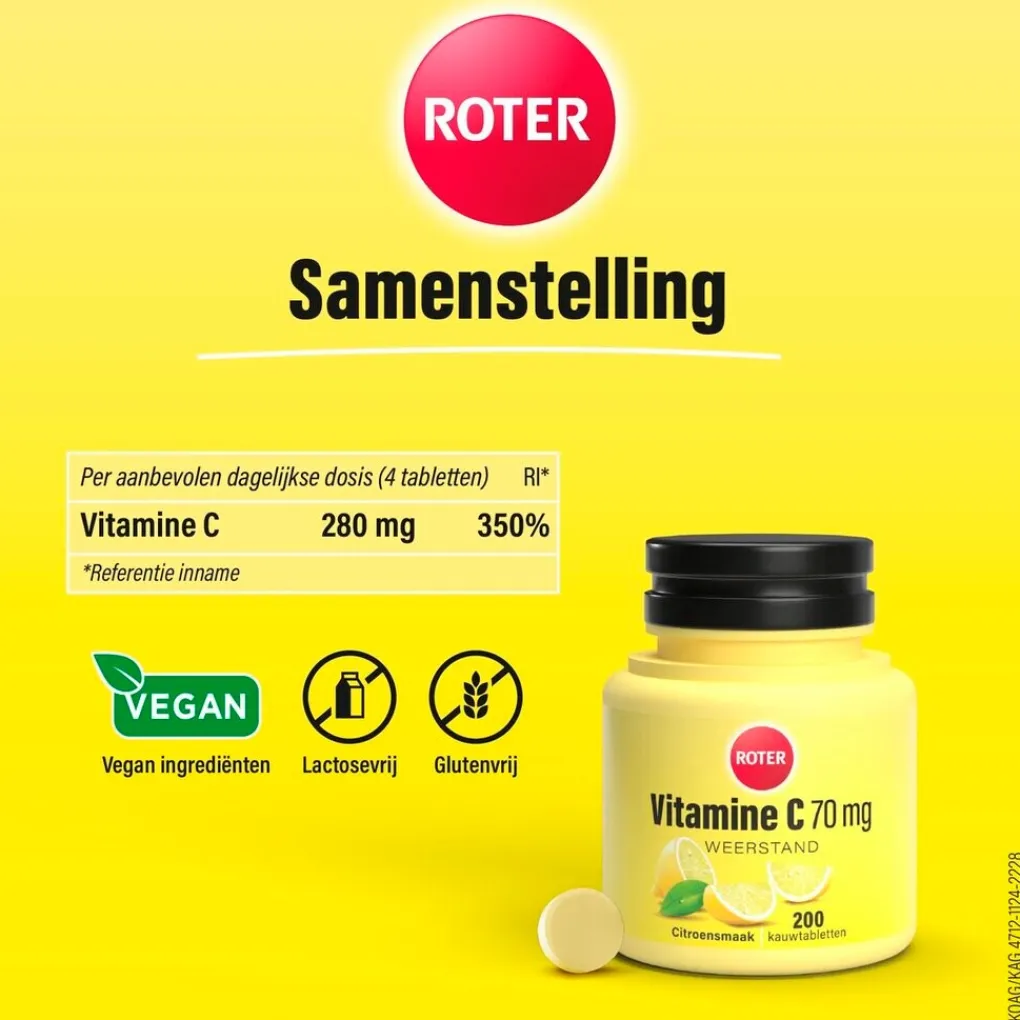 Roter Vitamines|Weerstand En Of Energie>Vitamine C 70mg Citroen Kauwtabletten