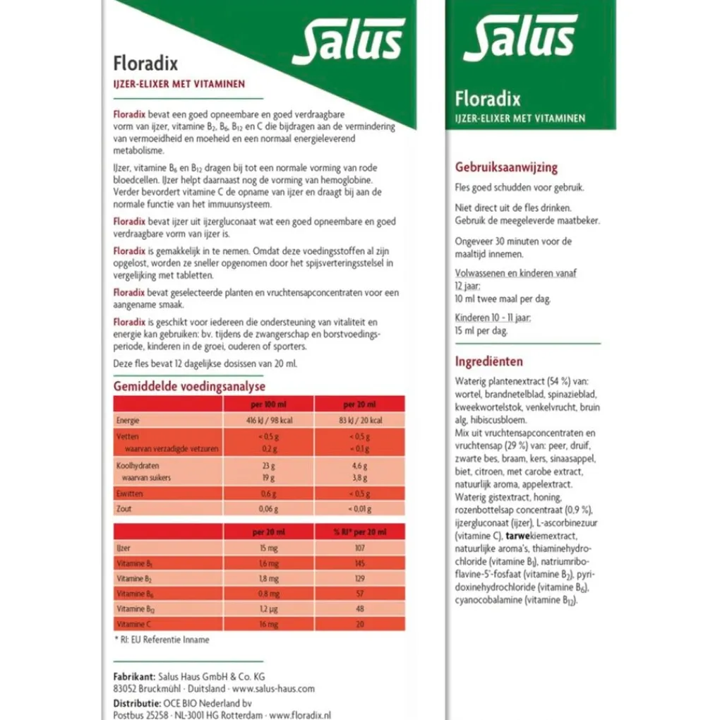 Floradix Mineralen>Salus Vloeibaar IJzer-Elixer