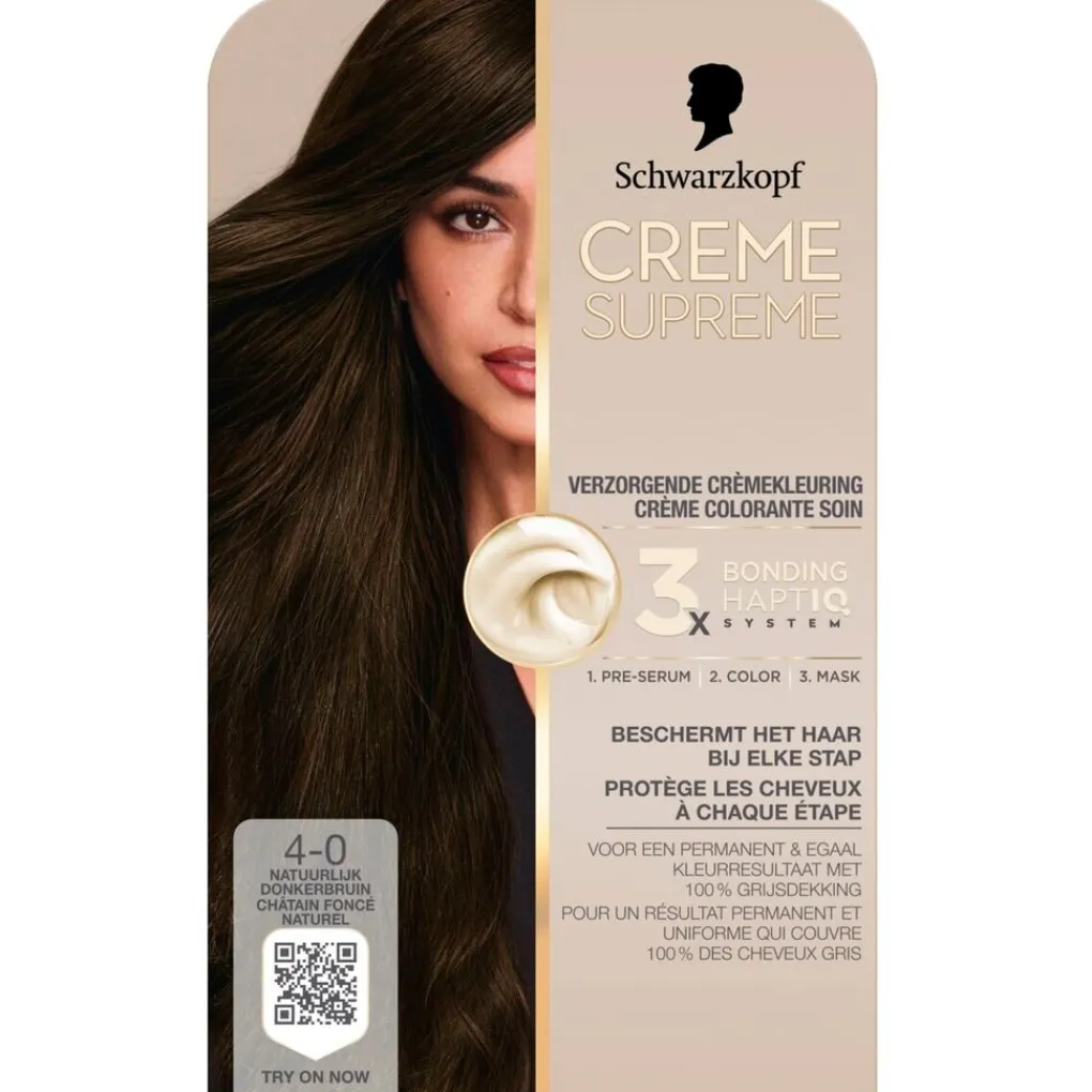 Schwarzkopf creme supreme Haarverf>4-0 Natuurlijk Donkerbruin Verzorgende Crèmekleuring