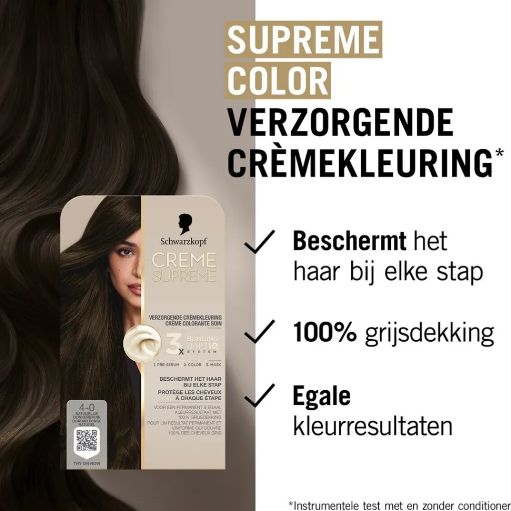 Schwarzkopf creme supreme Haarverf>4-0 Natuurlijk Donkerbruin Verzorgende Crèmekleuring